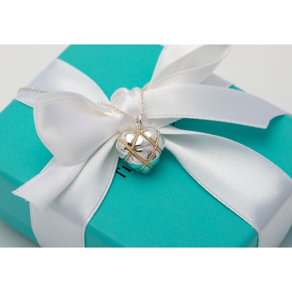 *RARE* Tiffany & Co. Vintage "Quilt Heart" Necklace Puffed 18k Gold Rope Pendant - Picture 3 of 6